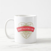 金ゴールドのアールデコのハートのバレンタインデー コーヒーマグカップ (左)