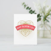 金ゴールドのアールデコのハートのバレンタインデー シーズンポストカード (スタンド正面)