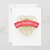 金ゴールドのアールデコのハートのバレンタインデー シーズンポストカード (正面/裏面)
