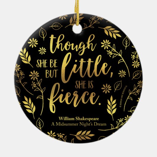 金ゴールドのウィリアム・シェイクスピアの小さくしかし激しい花柄 セラミックオーナメント (裏面)