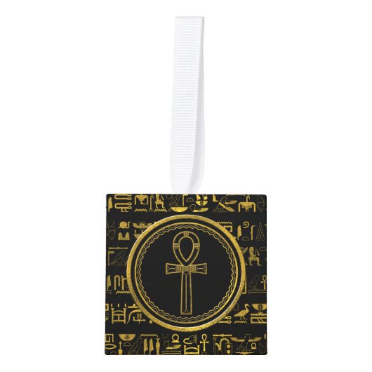 金ゴールドのエジプト人のAnkhの十字の記号 キューブオーナメント (正面)