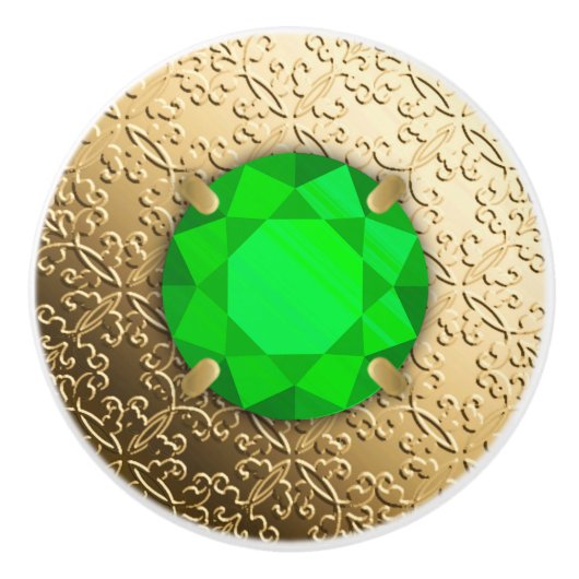金ゴールドのエメラルドフェイクの宝石 セラミックノブ (正面)