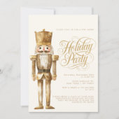 金ゴールドのエレガントくるみ割りカークリスマスホリデーパーティー 招待状 (正面)