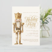 金ゴールドのエレガントくるみ割りカークリスマスホリデーパーティー 招待状 (スタンド正面)