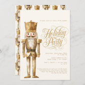 金ゴールドのエレガントくるみ割りカークリスマスホリデーパーティー 招待状 (正面/裏面)