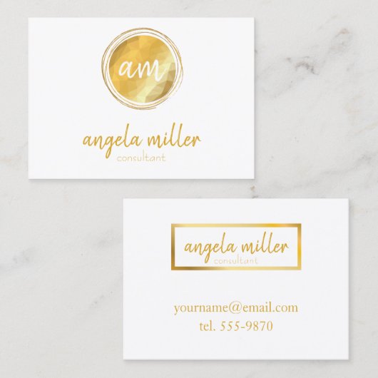 金ゴールドのエレガントでモダンで名前入りなbussinesカード 名刺 (正面/裏面)