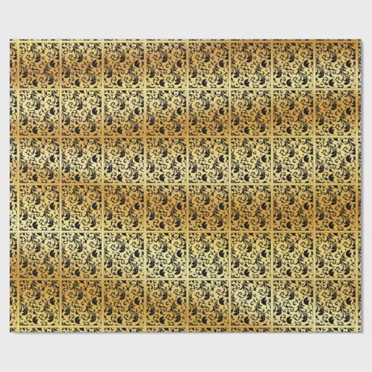 金ゴールドのエレガントで素晴らしく黒いダマスク織 ラッピングペーパー (フラット)