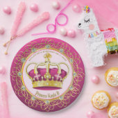 金ゴールドのエレガント真珠が自分のピンクの王冠を作ガーリーる ペーパープレート (パーティー)