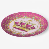 金ゴールドのエレガント真珠が自分のピンクの王冠を作ガーリーる ペーパープレート (アングル)