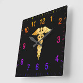 金ゴールドのオレンジ医学の注意深いバッジ スクエア壁時計 (傾斜)