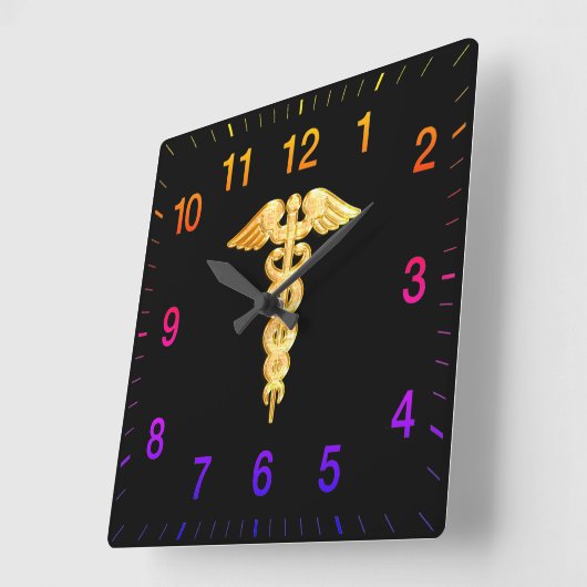 金ゴールドのオレンジ医学の注意深いバッジ スクエア壁時計 (傾斜)