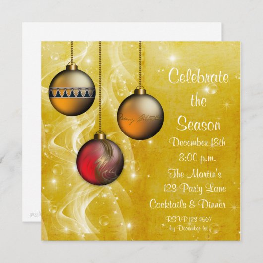金ゴールドのオーナメントの白熱休日の招待状 招待状 (正面/裏面)