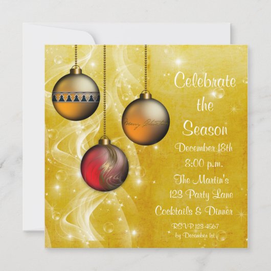 金ゴールドのオーナメントの白熱休日の招待状 招待状 (正面)