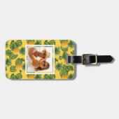 金ゴールドのカスタムな写真のパイナップル及び熱帯葉 ラゲッジタグ (正面横)