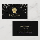 金ゴールドのカップケーキのベーカリーの菓子はモダンな紙吹雪を扱います 名刺 (正面/裏面)