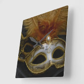 金ゴールドのカーニバルのベニス風のマスクの仮面舞踏会 スクエア壁時計 (傾斜)