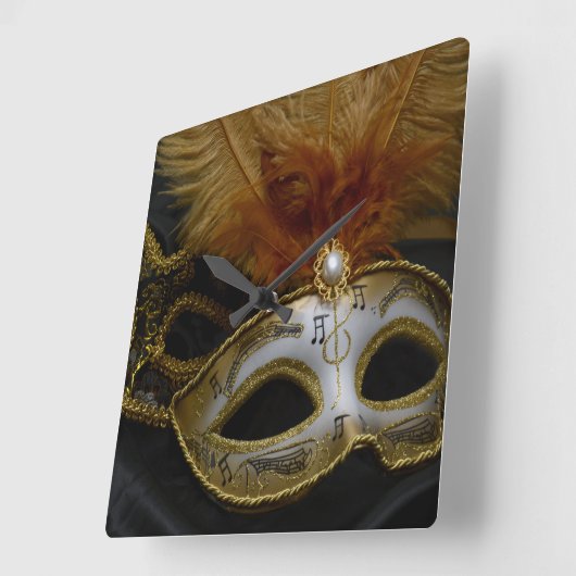 金ゴールドのカーニバルのベニス風のマスクの仮面舞踏会 スクエア壁時計 (傾斜)