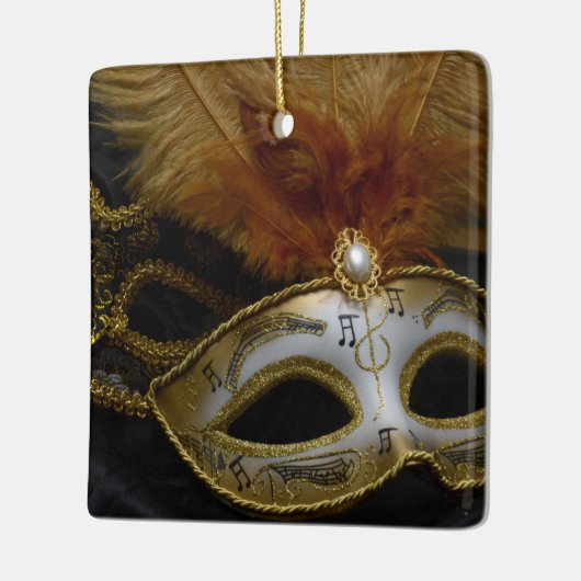 金ゴールドのカーニバルのベニス風のマスクの仮面舞踏会 セラミックオーナメント (左)