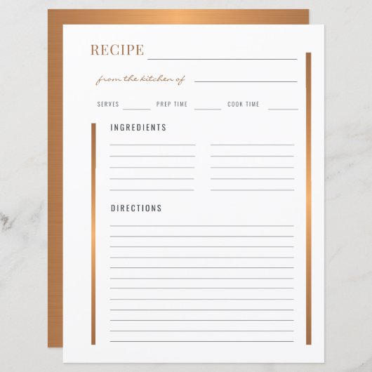 金ゴールドのキッチンエレガント空白のレシピから (正面/裏面)