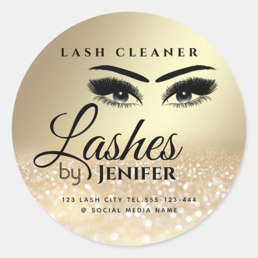 金ゴールドのキラキラのメイクアップlash extension lash cleaner ラウンドシール (正面)