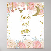 金ゴールドのキラキラ星カードとギフトサイン ポスター (正面)