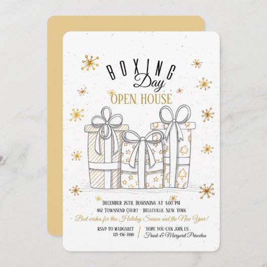 金ゴールドのギフト用の箱日の招待状 招待状 (正面/裏面)