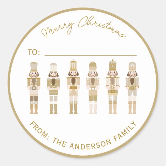 金ゴールドのクリスマスくるみ割りギフトシール ラウンドシール (正面)
