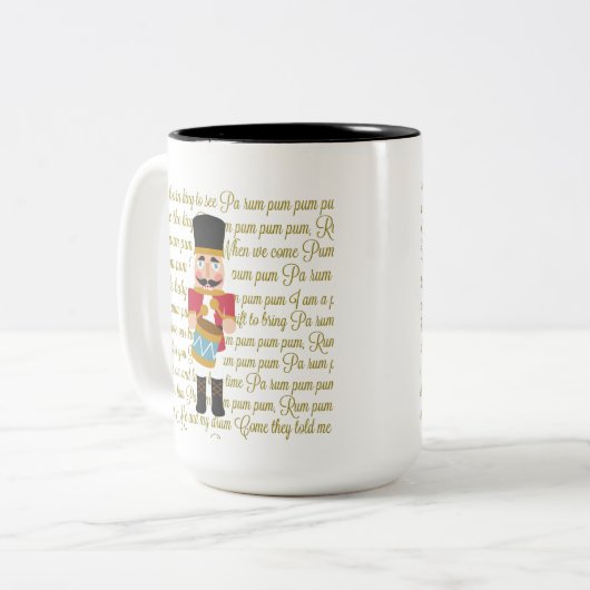 金ゴールドのクリスマスの小さいドラマーの男の子 ツートーンマグカップ (正面左)