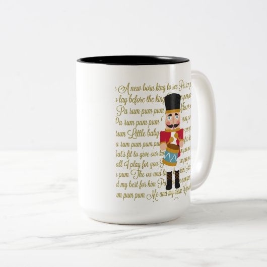 金ゴールドのクリスマスの小さいドラマーの男の子 ツートーンマグカップ (正面右)