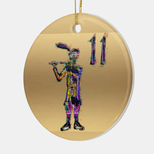 金ゴールドのクリスマスの装飾を配管している11人のパイパー セラミックオーナメント (左)