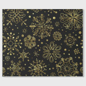 金ゴールドのクリスマスの雪が黒 ラッピングペーパー (フラット)
