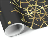 金ゴールドのクリスマスの雪が黒 ラッピングペーパー (ロールコーナー)