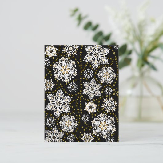 金ゴールドのクリスマスウッドランドディアバード開花 シーズンポストカード (スタンド正面)