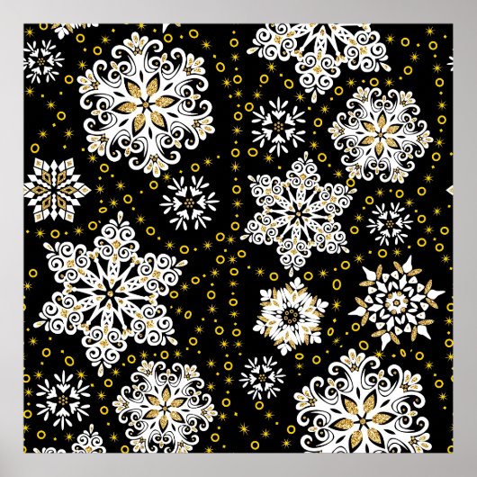 金ゴールドのクリスマスウッドランドディアバード開花 ポスター (正面)