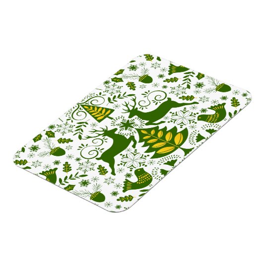 金ゴールドのクリスマスウッドランドディアバード開花 マグネット (左側)