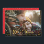 金ゴールドのクリスマスシーズンの挨拶のスター1写真 シーズンカード<br><div class="desc">金ゴールドスターの季節の挨拶クリスマス1写真のホリデーカード。スクリプト文字と金ゴールドエフェクトデザインを使用すると、赤い背景色をスタイルに合わせて変更できる。</div>