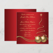 金ゴールドのクリスマスツリーとの結婚式招待状の赤 招待状 (正面/裏面)