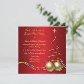 金ゴールドのクリスマスツリーとの結婚式招待状の赤 招待状 (スタンド正面)