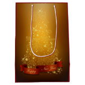 金ゴールドのクリスマスツリーにランタンと弓 ミディアムペーパーバッグ (裏面)