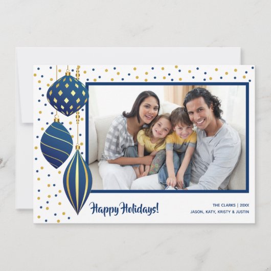 金ゴールドのクリスマスツリーのオーナメント写真 シーズンカード (正面)