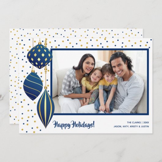 金ゴールドのクリスマスツリーのオーナメント写真 シーズンカード (正面/裏面)