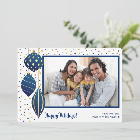 金ゴールドのクリスマスツリーのオーナメント写真 シーズンカード (スタンド正面)