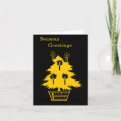 金ゴールドのクリスマスツリーのグラフィック・デザインの黒のクリスマス シーズンカード (正面)