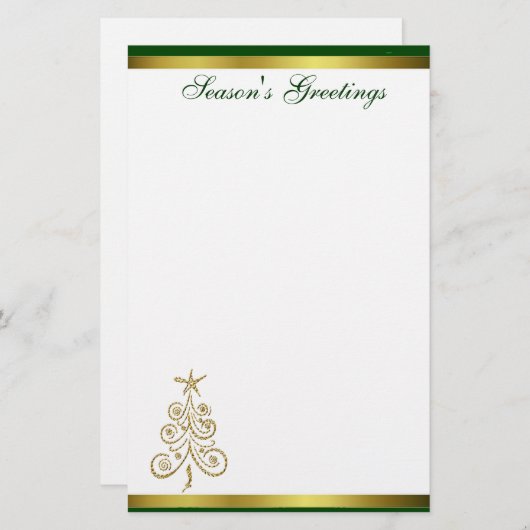 金ゴールドのクリスマスツリーの休日の文房具 便箋 (正面/裏面)