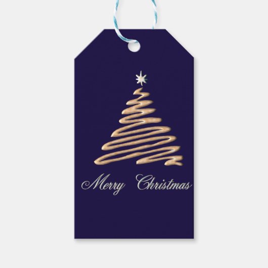 金ゴールドのクリスマスツリーの背景 ギフトタグ (正面)