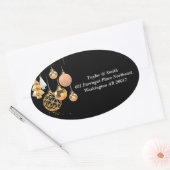 金ゴールドのクリスマスデコレーション(黒地) 楕円形シール (封筒)