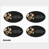 金ゴールドのクリスマスデコレーション(黒地) 楕円形シール (シート)