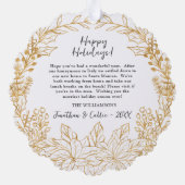 金ゴールドのクリスマスリースカスタム写真 オーナメントカード (裏面)