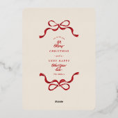 金ゴールドのクリスマスレトロなボウフォト 箔シーズンカード (裏面)