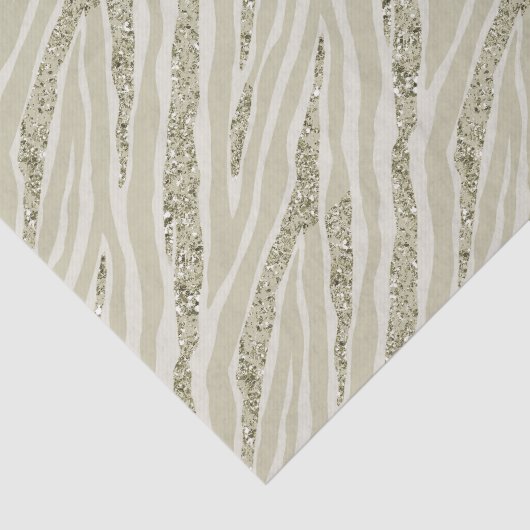 金ゴールドのクリーム色のシマウマのプリントのグリッター 薄葉紙 (詳細)